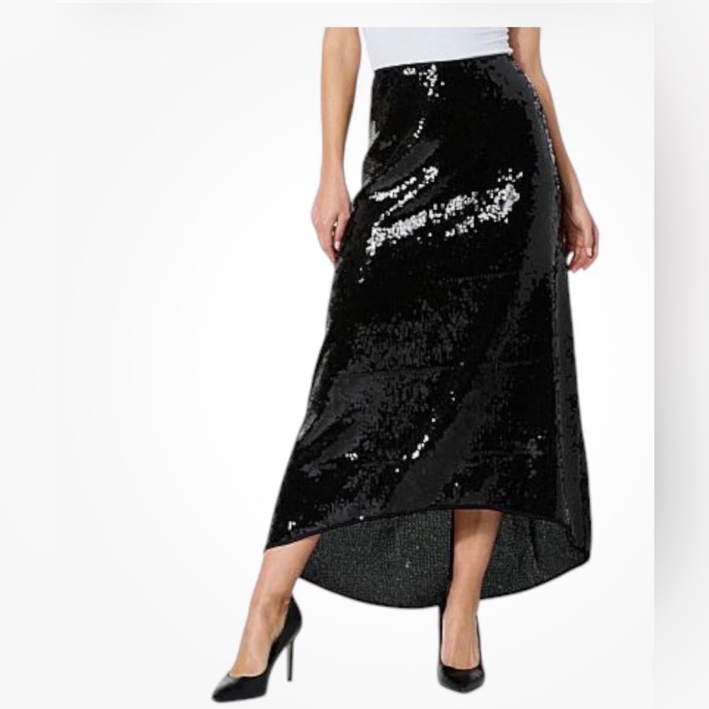 C. Wonder Black Sequin High-Low Midi Skirt Sz XL